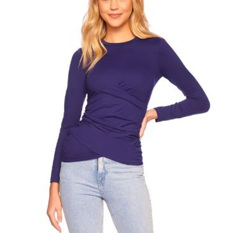 Susana Monaco Faux Wrap Long Sleeve Top In Thunder Blue Nwt Size Small